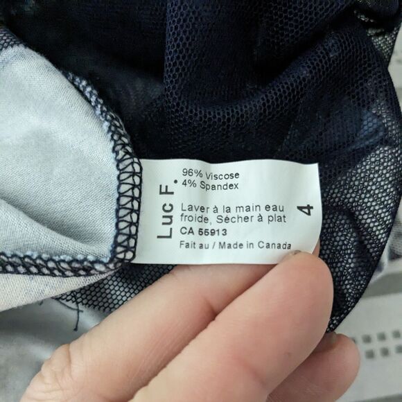 Graphic Print Mini Dress 4 Blue Knit Mesh French T Shirt Flare Blue Luc Fontaine - Picture 10 of 10